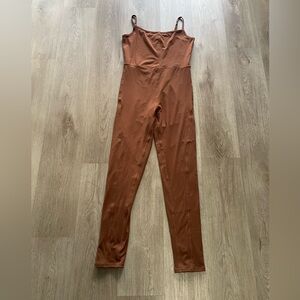 francescas yummi brown square neck one piece jumpsuit workout leggings medium